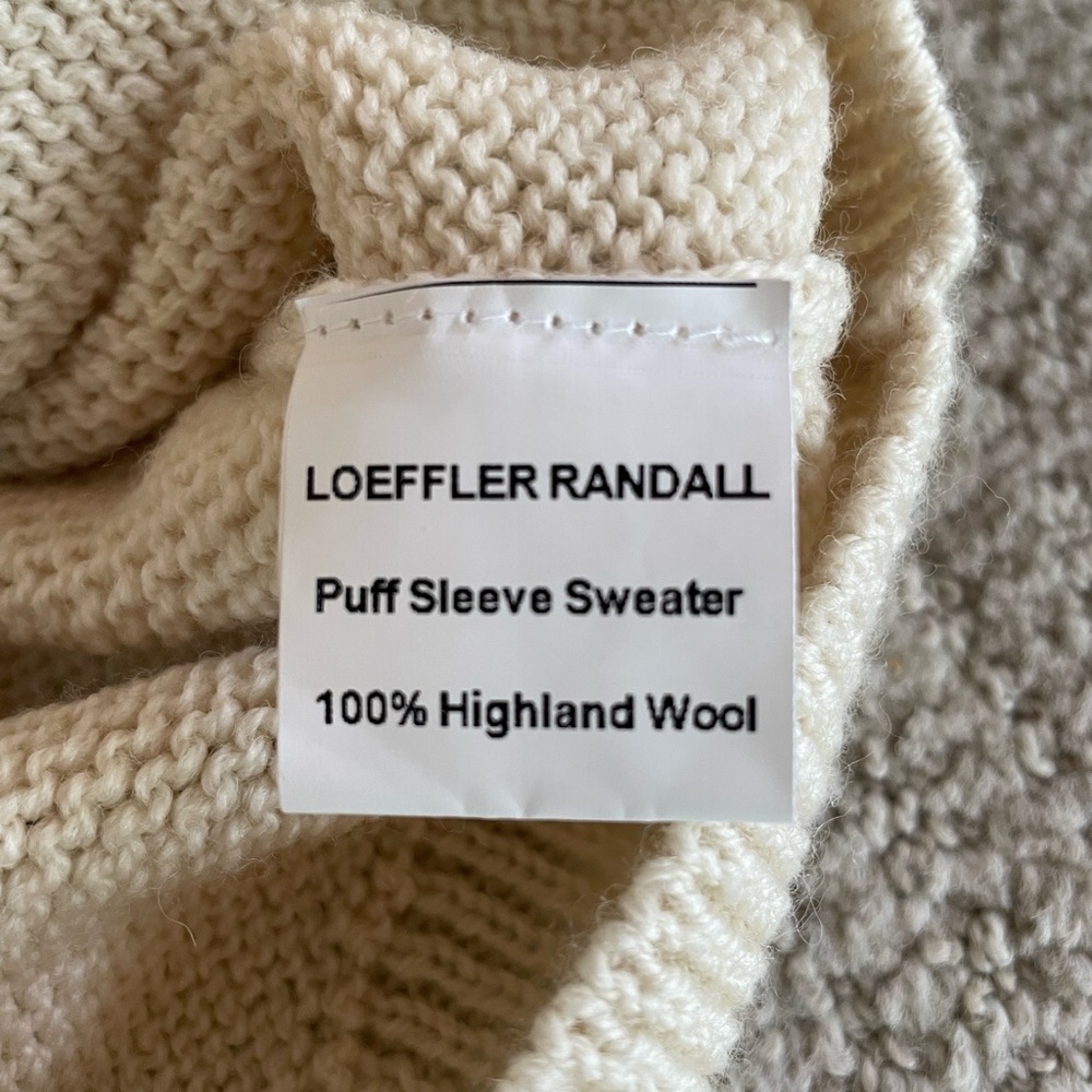Loeffler Randall Knit For Good Puff Sleeve Highland Wool Beige Sweater size M - Picture 5 of 10
